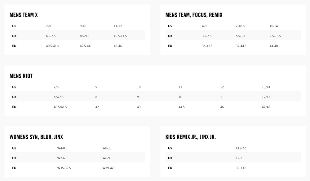 Hyperlite Wakeboard Boot Size (image) 0 Size Chart